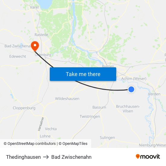 Thedinghausen to Bad Zwischenahn map