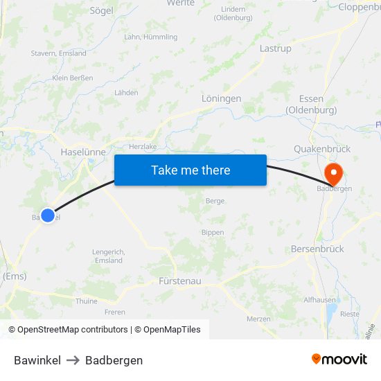 Bawinkel to Badbergen map