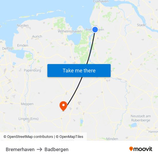 Bremerhaven to Badbergen map