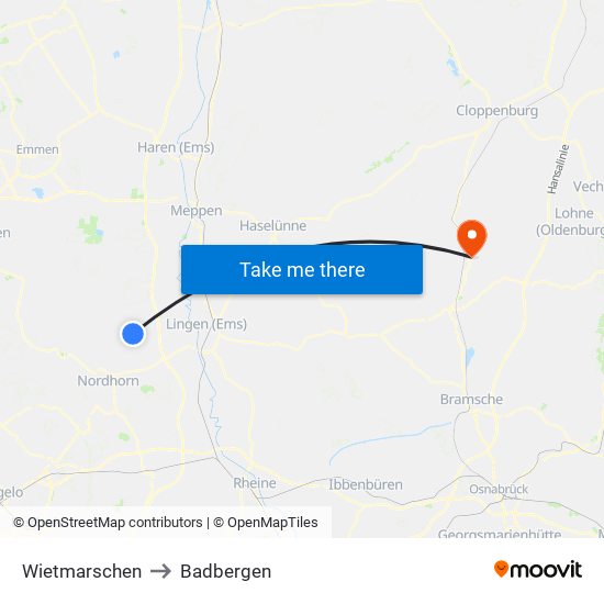 Wietmarschen to Badbergen map