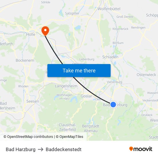 Bad Harzburg to Baddeckenstedt map