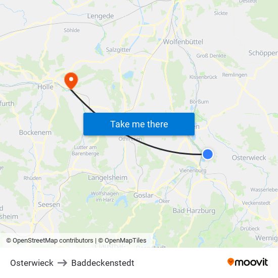 Osterwieck to Baddeckenstedt map