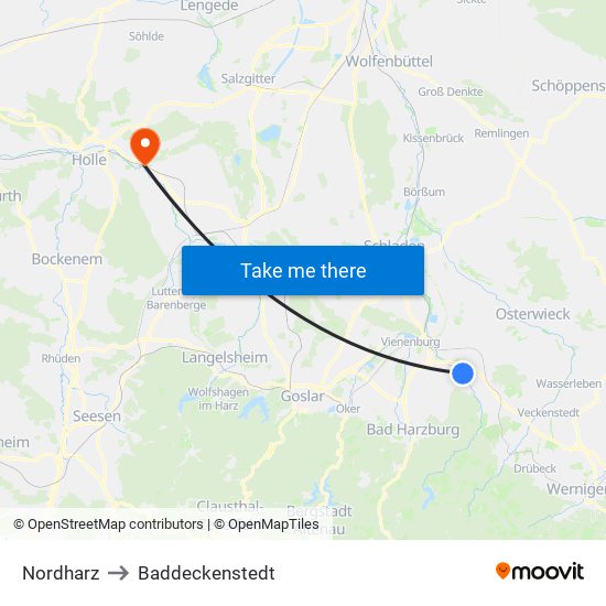 Nordharz to Baddeckenstedt map