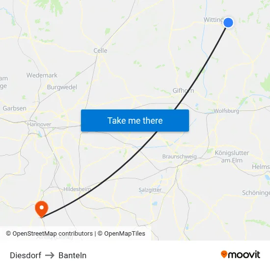 Diesdorf to Banteln map