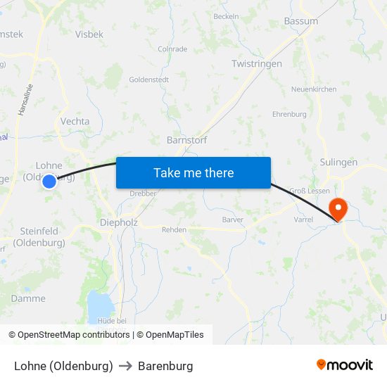Lohne (Oldenburg) to Barenburg map
