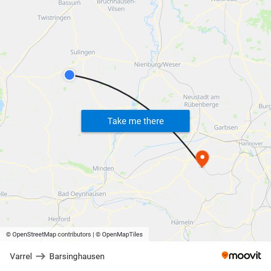 Varrel to Barsinghausen map