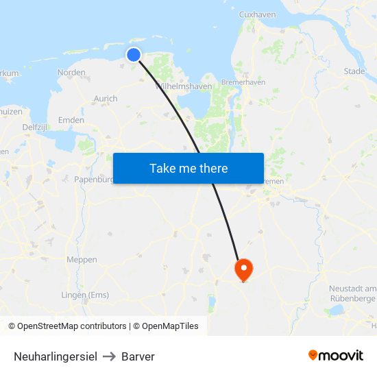 Neuharlingersiel to Barver map
