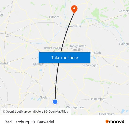 Bad Harzburg to Barwedel map