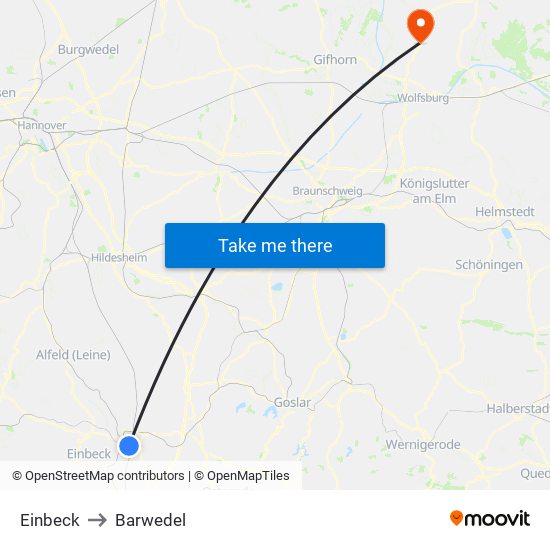 Einbeck to Barwedel map