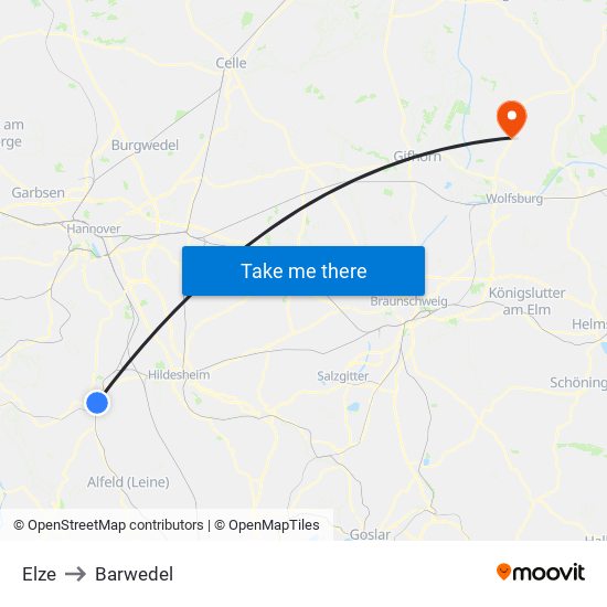 Elze to Barwedel map