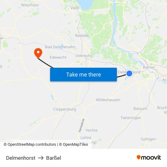 Delmenhorst to Barßel map