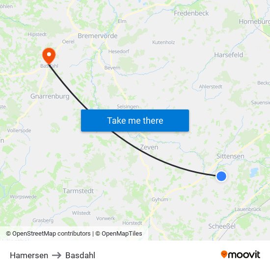 Hamersen to Basdahl map