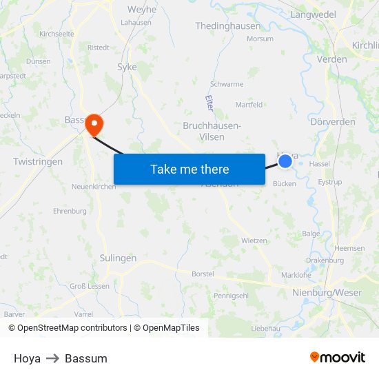 Hoya to Bassum map