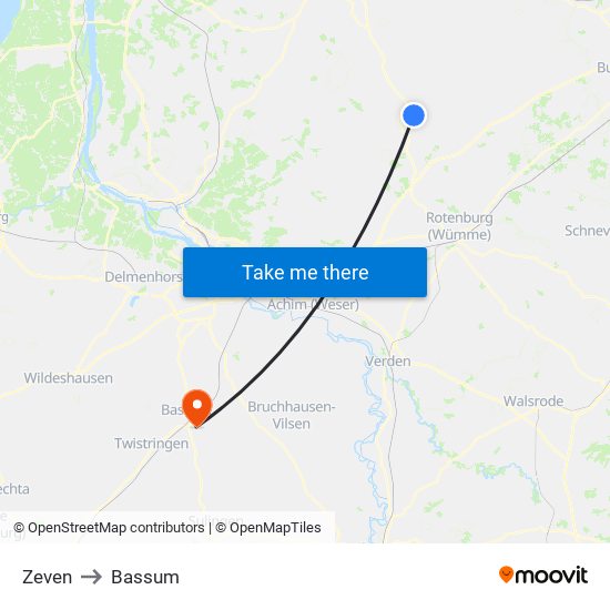 Zeven to Bassum map