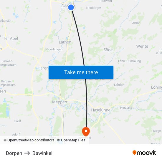 Dörpen to Bawinkel map