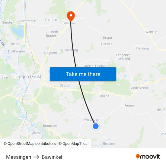 Messingen to Bawinkel map