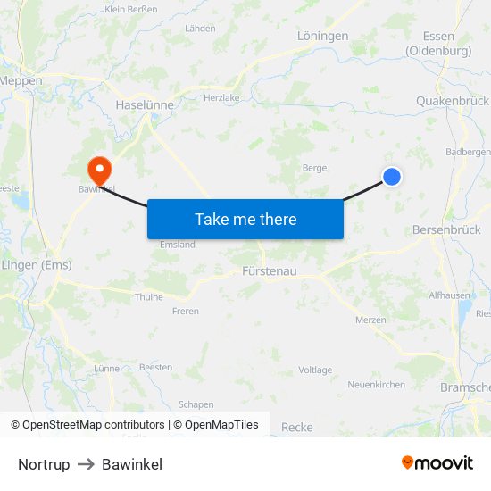 Nortrup to Bawinkel map