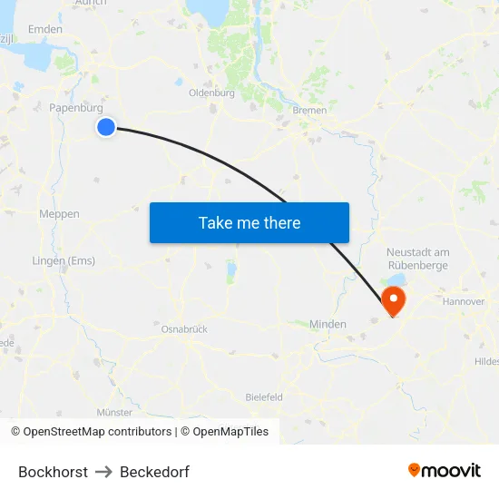 Bockhorst to Beckedorf map