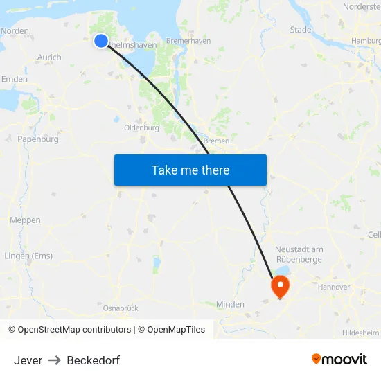 Jever to Beckedorf map