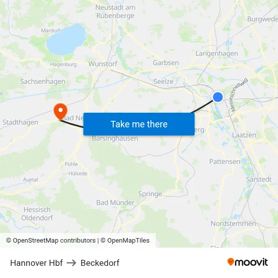 Hannover Hbf to Beckedorf map