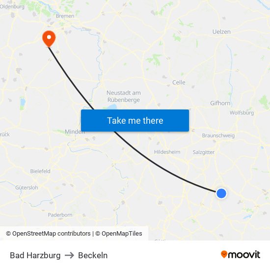 Bad Harzburg to Beckeln map