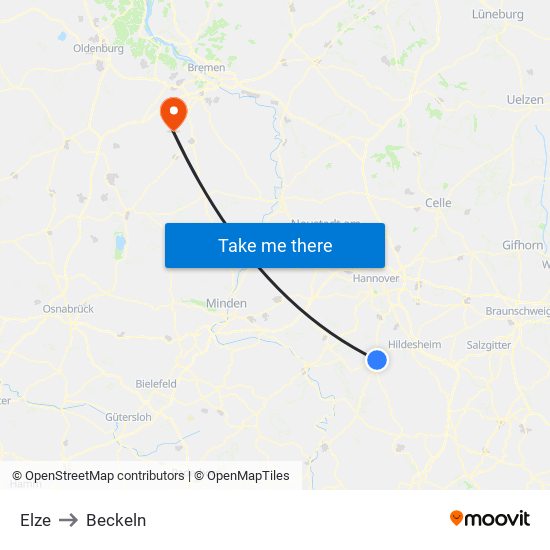 Elze to Beckeln map