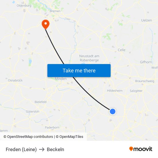 Freden (Leine) to Beckeln map