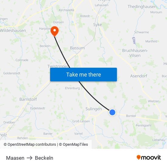 Maasen to Beckeln map