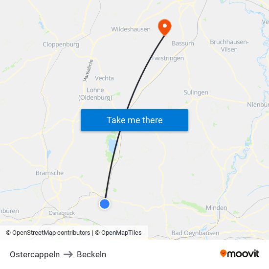 Ostercappeln to Beckeln map