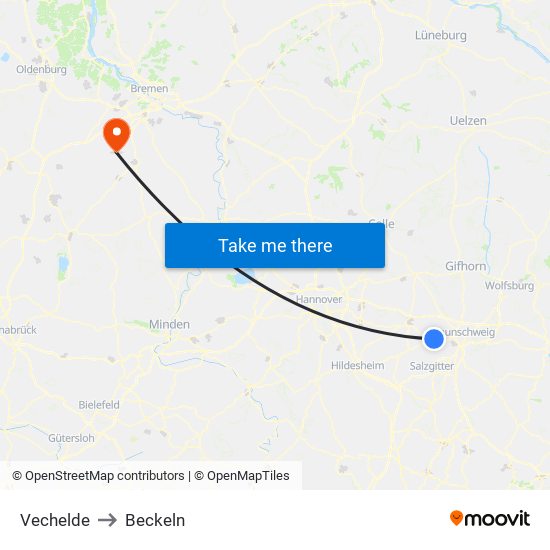 Vechelde to Beckeln map