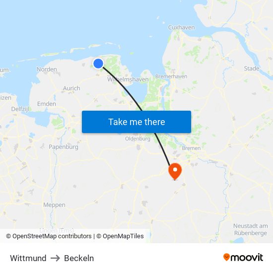 Wittmund to Beckeln map