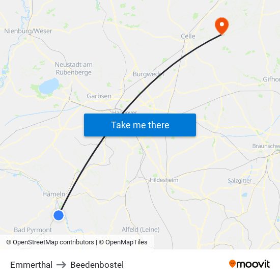 Emmerthal to Beedenbostel map