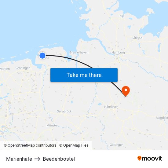 Marienhafe to Beedenbostel map