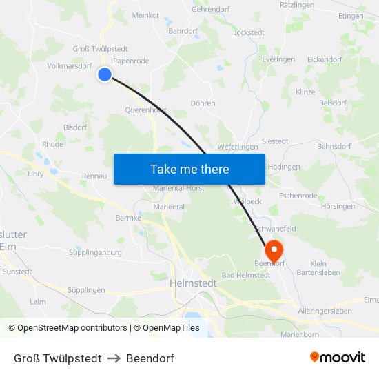 Groß Twülpstedt to Beendorf map