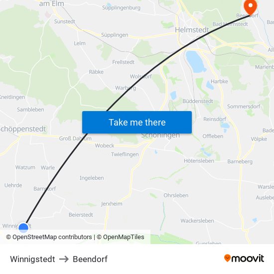 Winnigstedt to Beendorf map