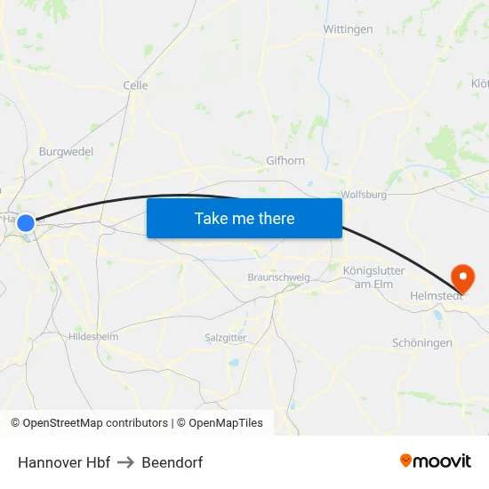 Hannover Hbf to Beendorf map