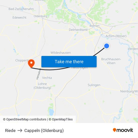 Riede to Cappeln (Oldenburg) map