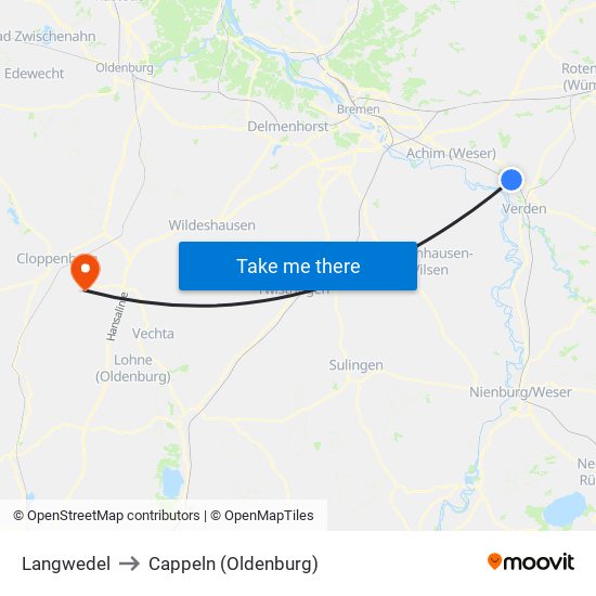 Langwedel to Cappeln (Oldenburg) map