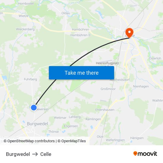 Burgwedel to Celle map