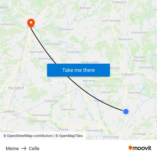 Meine to Celle map