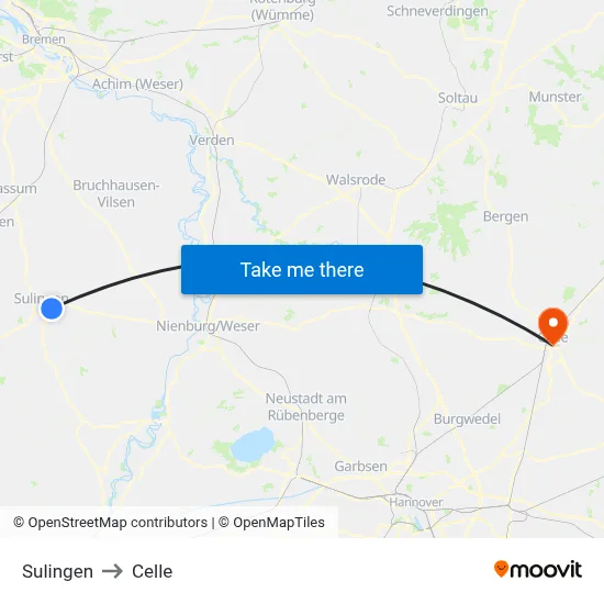 Sulingen to Celle map