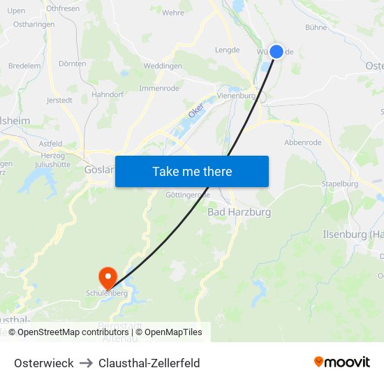 Osterwieck to Clausthal-Zellerfeld map