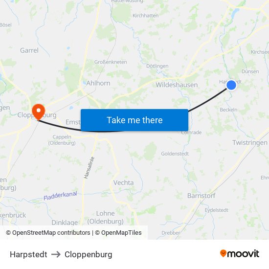 Harpstedt to Cloppenburg map