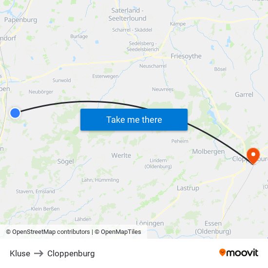 Kluse to Cloppenburg map