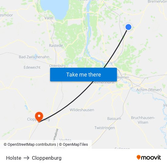 Holste to Cloppenburg map