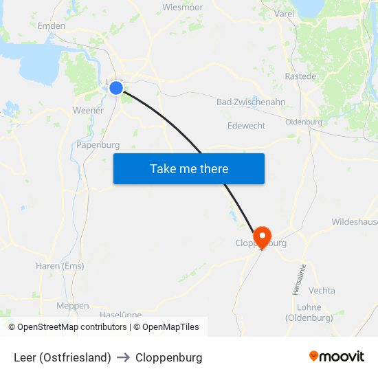 Leer (Ostfriesland) to Cloppenburg map