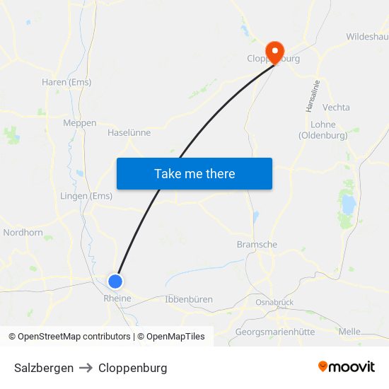 Salzbergen to Cloppenburg map