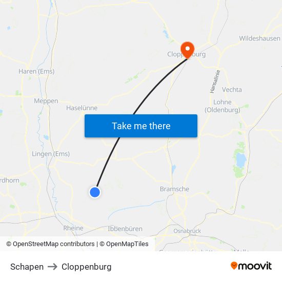 Schapen to Cloppenburg map