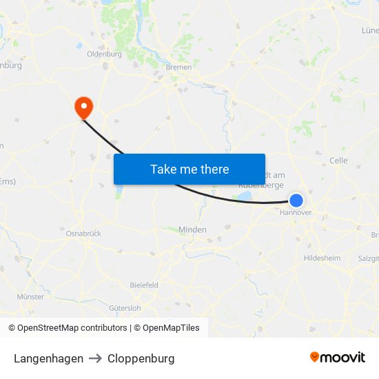 Langenhagen to Cloppenburg map