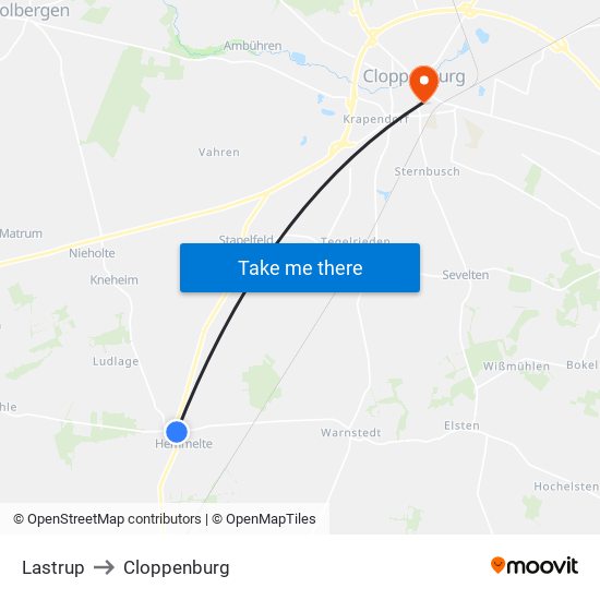Lastrup to Cloppenburg map